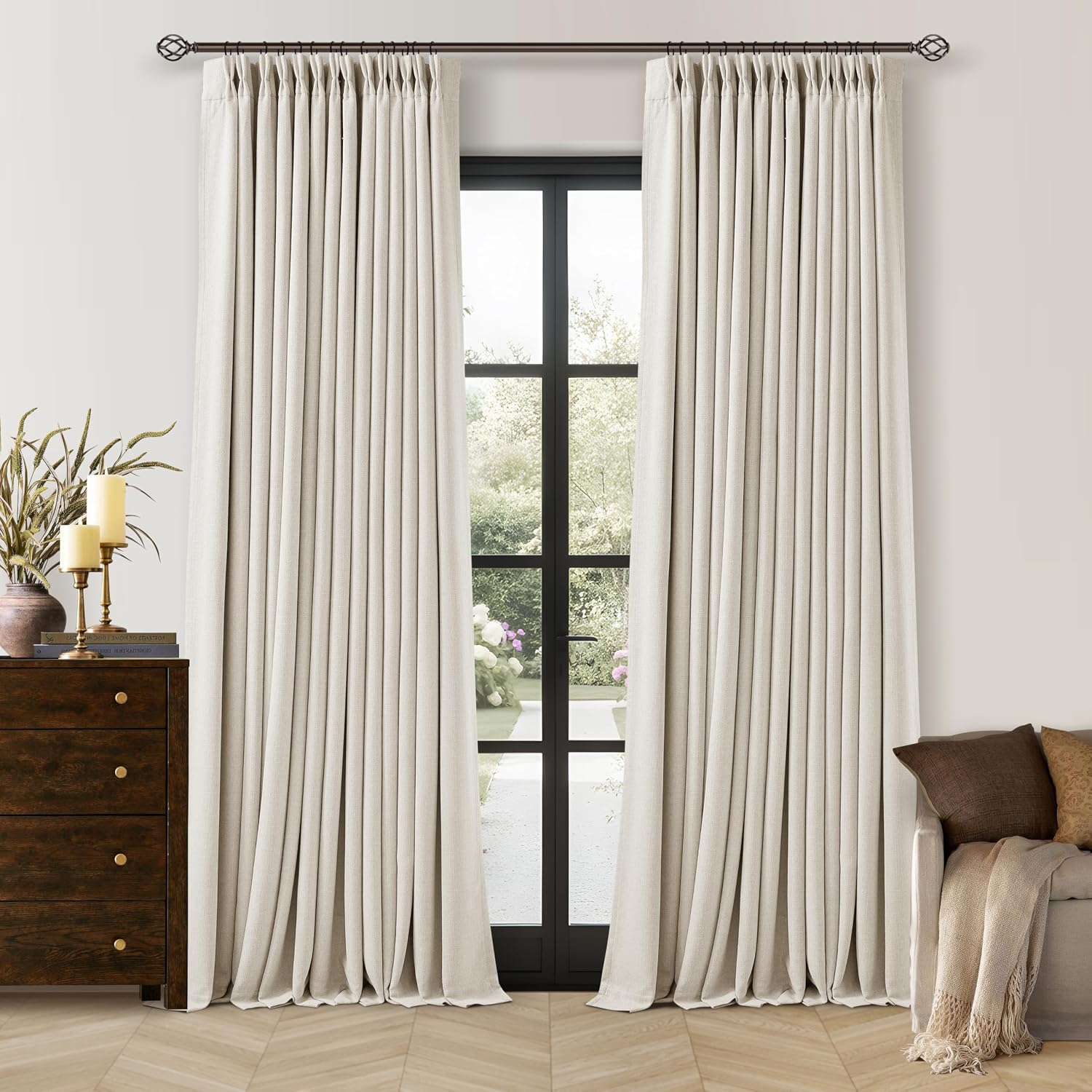 Cream Linen Pinch Pleat Blackout Curtain Panels