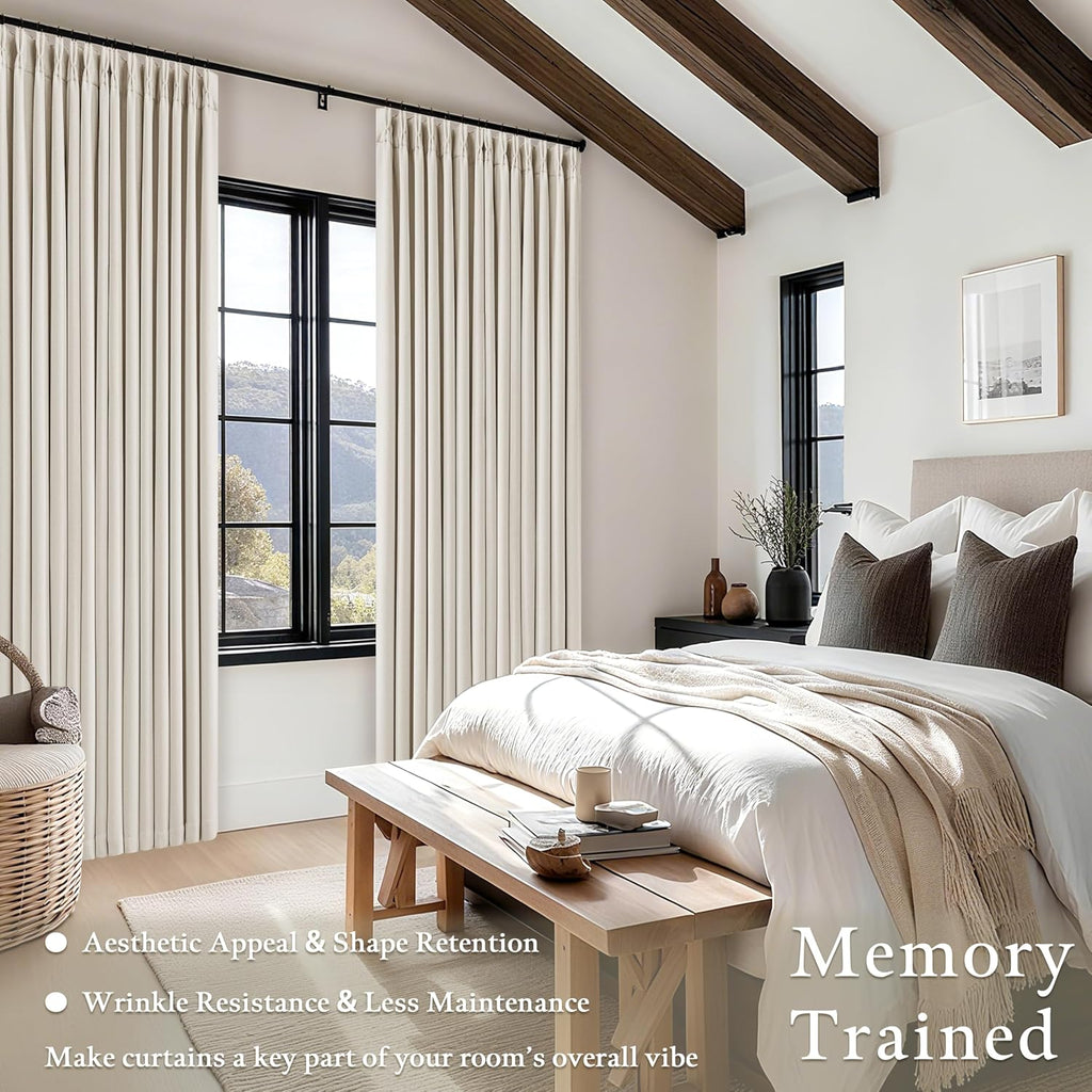 Cream Linen Pinch Pleat Blackout Curtain Panels