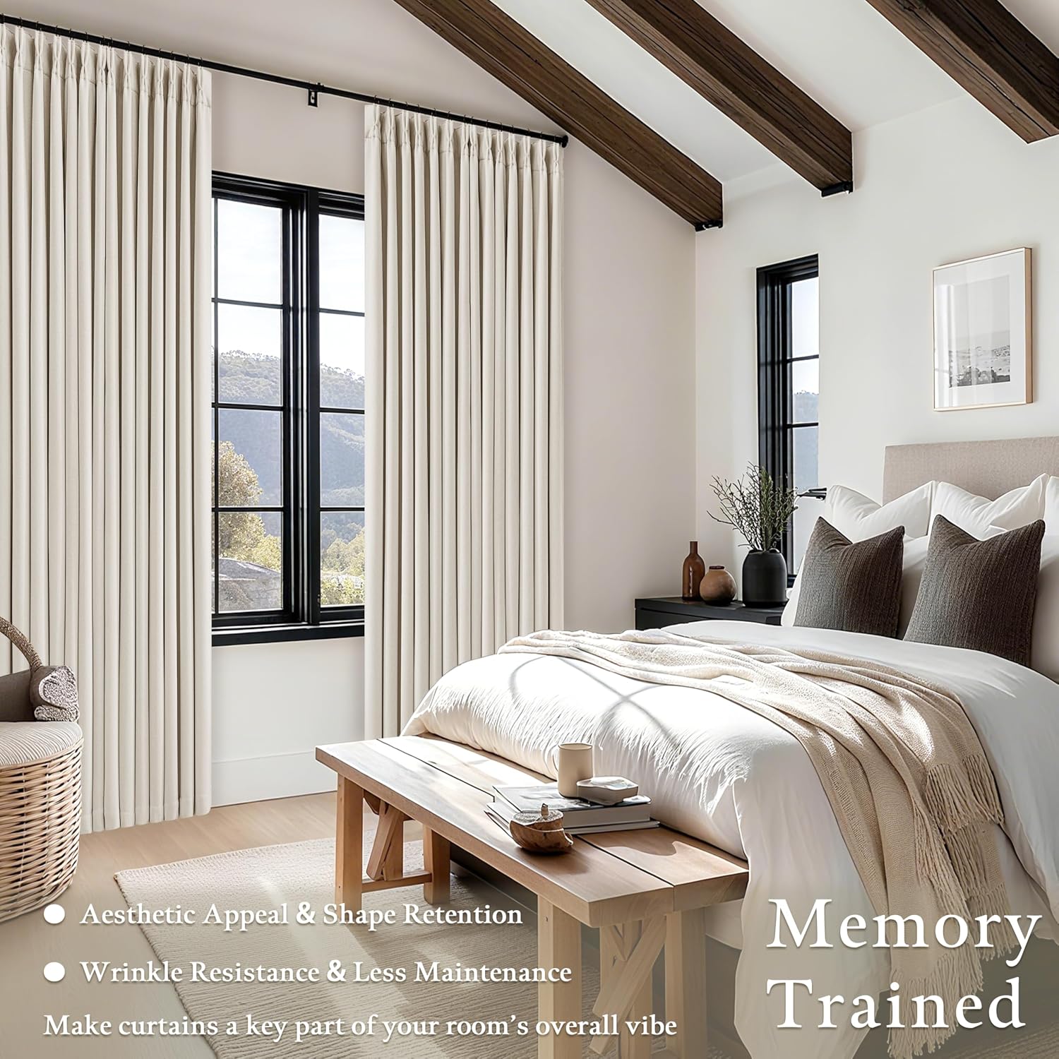 Cream Linen Pinch Pleat Blackout Curtain Panels